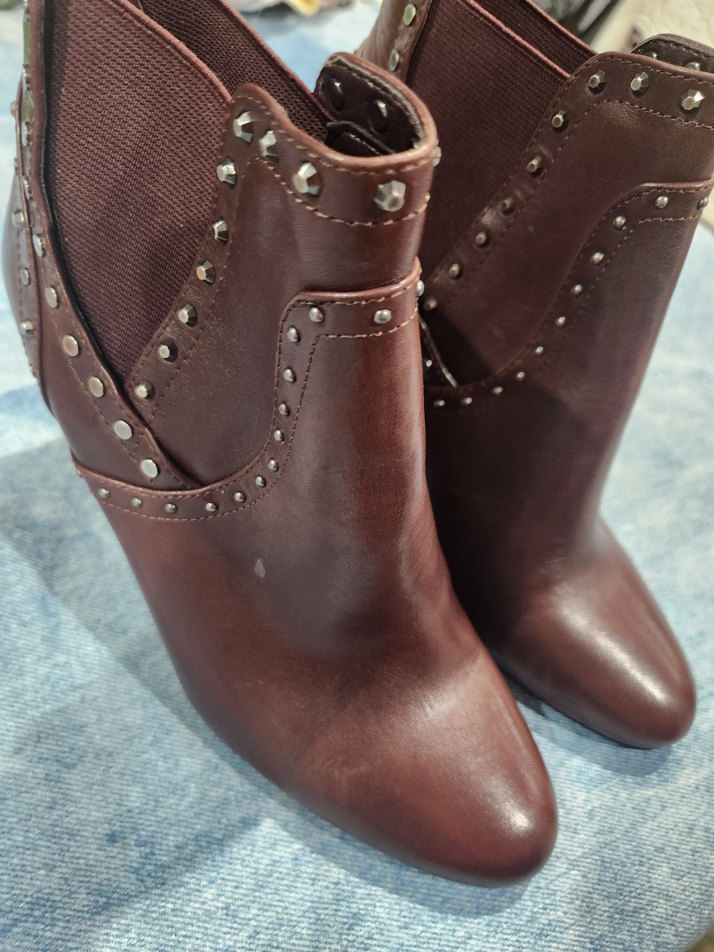 Vince Camuto Dark Brown Studded Leather Ankle Booties